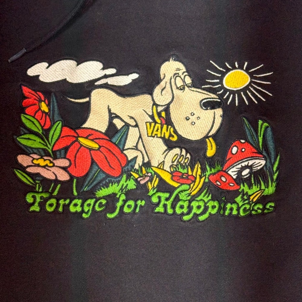 Vans Forage for Happiness Mushroom Dog Hoodie Womens Medium Black Pullover